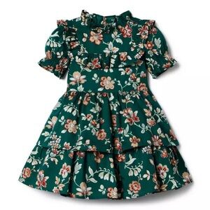 Janie and Jack Floral Emerald Green Kids Girls Ruffle Forest Dress